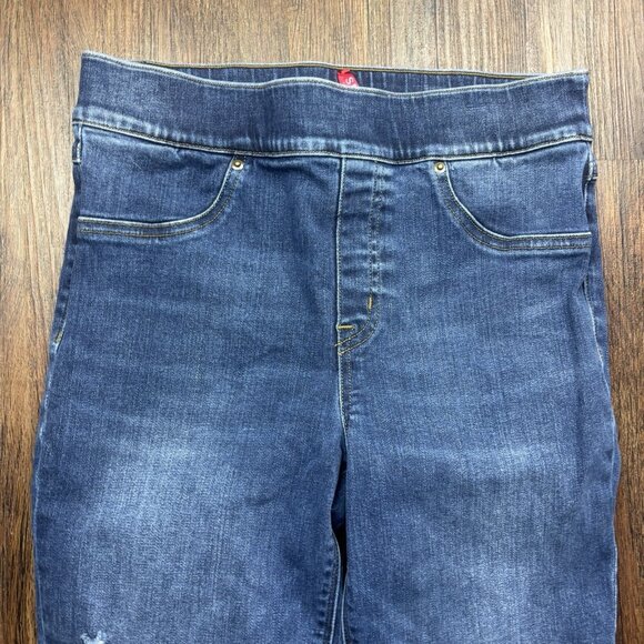 Spanx Skinny Pull On Jeans Medium Wash Distressed Women’s Size Medium - Picture 3 of 11